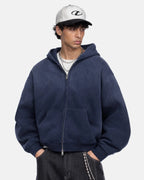 Monkey Washed Fleece Boxy Zip-Up Hoodie