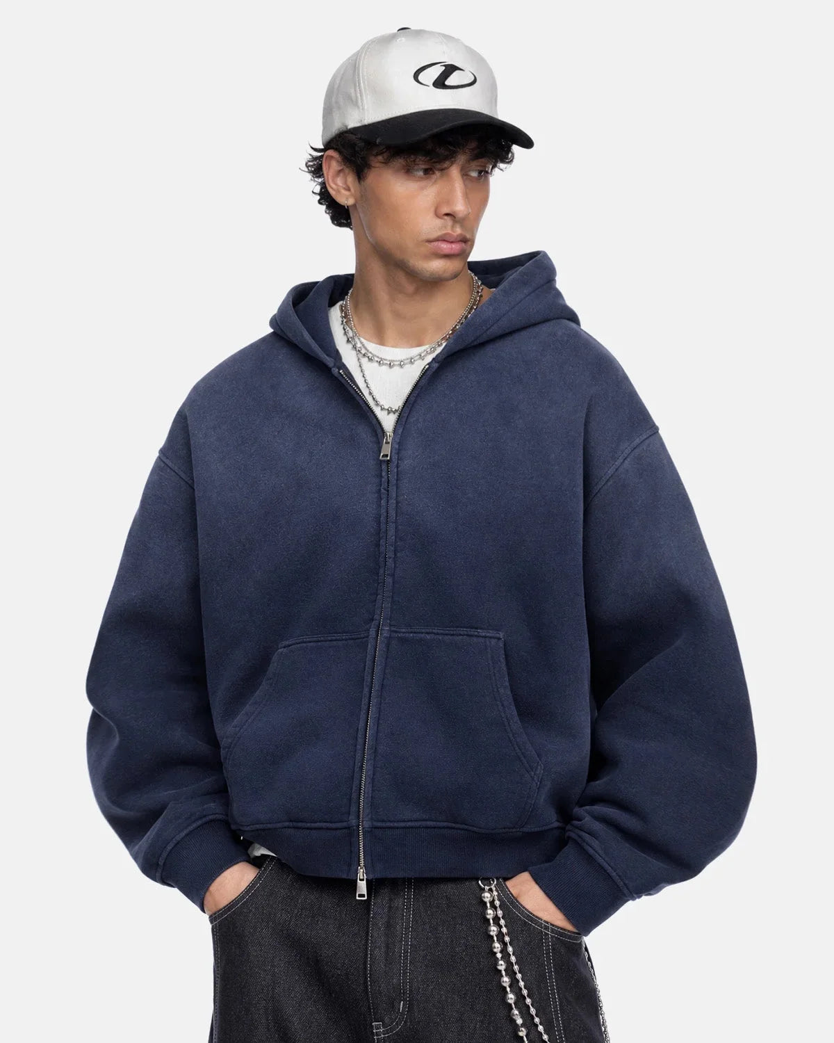 Monkey Washed Fleece Boxy Zip-Up Hoodie